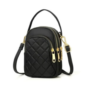 Quilted Mini Crossbody Phone Bag – Black