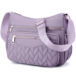 Multi-Pocket Quilted Crossbody Shoulder Bag – Purple