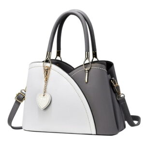 Structured Handbag with Shoulder Strap – White & Grey